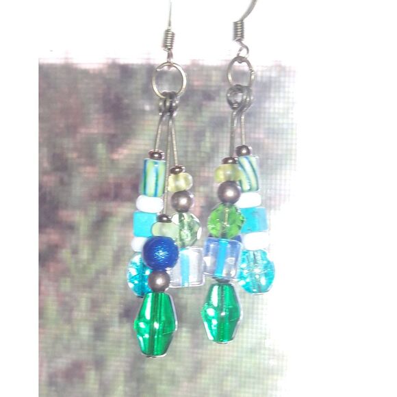 Artisan earrings  364#Fs NEW bohemian Blue Fringe long dangle earrings handmade - Picture 2 of 5